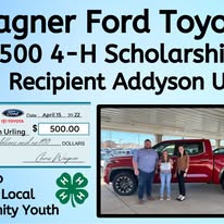 Wagner Ford Toyota 4-H scholarship recipient